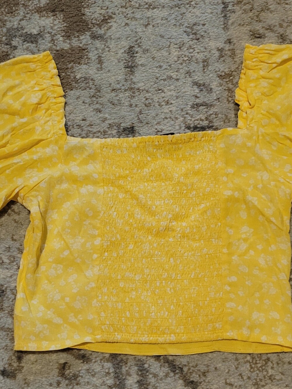 Sophie Rue Yellow Smocked Square-Neck Crop Top
